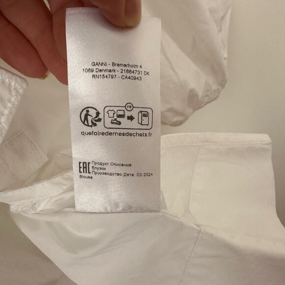 GANNI White Cotton Poplin Peplum Tie Blouse - Picture 3 of 5